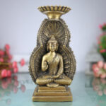 Brass Buddha Idol | Meditating Lord Buddha Murti | Gautama Buddha Statue for Pooja, Home Decor & Spiritual Meditation,Gold, 12 Inch, 1 Piece