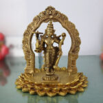 Brass Vishnu Idol with Prabhavali | Narayana Statue | Venkateswara Balaji Srinivasa Govinda Murti | Lakshminarayan Padmanabha Jagannath Kesava Ranganatha Sculpture for Pooja Home Decor Temple Gift,Gold, 8 Inch, 1 Piece