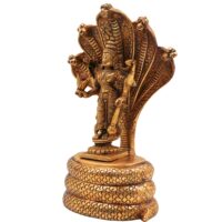 Brass Vishnu on Sheshnag Idol – Handmade Peetal Murti, Narayana Statue for Home, Temple, Puja & Office Decor,Gold, 10.5 Inch, 1 Piece - Image 4