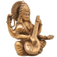 Brass Goddess Saraswati Idol, Sarasvati Statue, Vidya Devi, Saraswathi Silai For Puja And Home Decor, Gold, 6.5 Inch, 1 Piece - Image 3