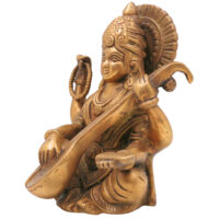 Brass Goddess Saraswati Idol, Sarasvati Statue, Vidya Devi, Saraswathi Silai For Puja And Home Decor, Gold, 6.5 Inch, 1 Piece - Image 4