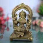 Handcrafted Brass Mahalakshmi Idol with Prabhavali | Pital Shri Devi Laxmi Murti for Pooja, Home Temple & Decor, Gold, 7 Inch, 1 Piece