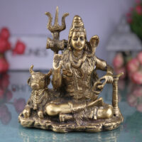 Handcrafted Brass Mahadev Idol | Shiv Shambhu Murti | Neelkanth Shankar Statue for Home Temple & Spiritual Decor, Gold, 6.5 Inch, 1 Piece