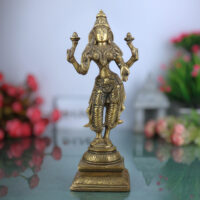 Brass Mahalakshmi Idol | Kamala Padmavati Shri Lakshmi Devi Murti for Pooja, Home Temple & Vastu Decor – Handmade Peetal Sculpture, Gold, 10.5 Inch, 1 Piece