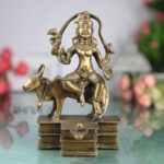 Brass Shiva Idol, Mahadev Murti, Bholenath Shankara Statue, Peetal Pital Rudra Murti for Home Temple Decor, Gold, 7.5 Inch, 1 Piece