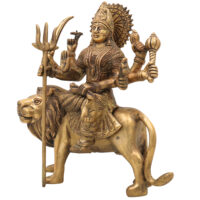 Brass Durga Devi Idol – Mahishasura Mardini | Simhavahini Adi Shakti Murti | Peetal Shakti Statue for Pooja, Home Temple & Decor,Gold, 10 Inch, 1 Piece - Image 4