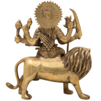 Brass Durga Devi Idol – Mahishasura Mardini | Simhavahini Adi Shakti Murti | Peetal Shakti Statue for Pooja, Home Temple & Decor,Gold, 10 Inch, 1 Piece - Image 5