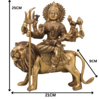 Brass Durga Devi Idol – Mahishasura Mardini | Simhavahini Adi Shakti Murti | Peetal Shakti Statue for Pooja, Home Temple & Decor,Gold, 10 Inch, 1 Piece - Image 6