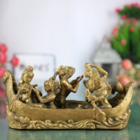 Brass Krishna With Gopiya In Boat, Gopal Krishna Statue For Pooja, Murti, Gold, 3.5 Inch, 1 Piece
