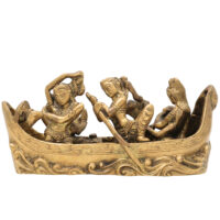 Brass Krishna With Gopiya In Boat, Gopal Krishna Statue For Pooja, Murti, Gold, 3.5 Inch, 1 Piece - Image 2