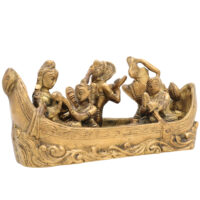 Brass Krishna With Gopiya In Boat, Gopal Krishna Statue For Pooja, Murti, Gold, 3.5 Inch, 1 Piece - Image 3