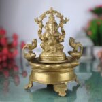 Brass Ganesh Diya Idol for Pooja – Handcrafted Vinayaka Deepam | Ganapati Pillaiyar Vilakku | Siddhi Vinayak Ganesha Murti for Home Temple Decor, Gold, 9 Inch, 1 Piece