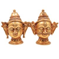 Brass Shiva Parvati Head Murti | Gauri Shankar Face Idol | Tamra Shiv Shakti Statue | Ardhanarishwar Handmade Spiritual Decor,Gold, 7 Inch, 1 Piece - Image 2