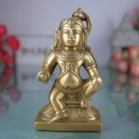 Brass Bal Gopal Krishna Idol | Laddu Gopal Murti | Makhan Chor Navneet Chora Statue | Handcrafted Pital Kanha Sculpture for Pooja, Home Decor & Gifting, Gold, 5.5 Inch, 1 Piece