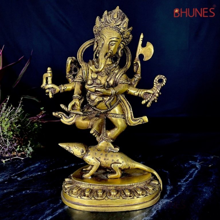 brass lord ganesha idol, ganesh ji ki murthi, ganapati statue, ganeshji, home decor,gold, 12 inch, 1 piece