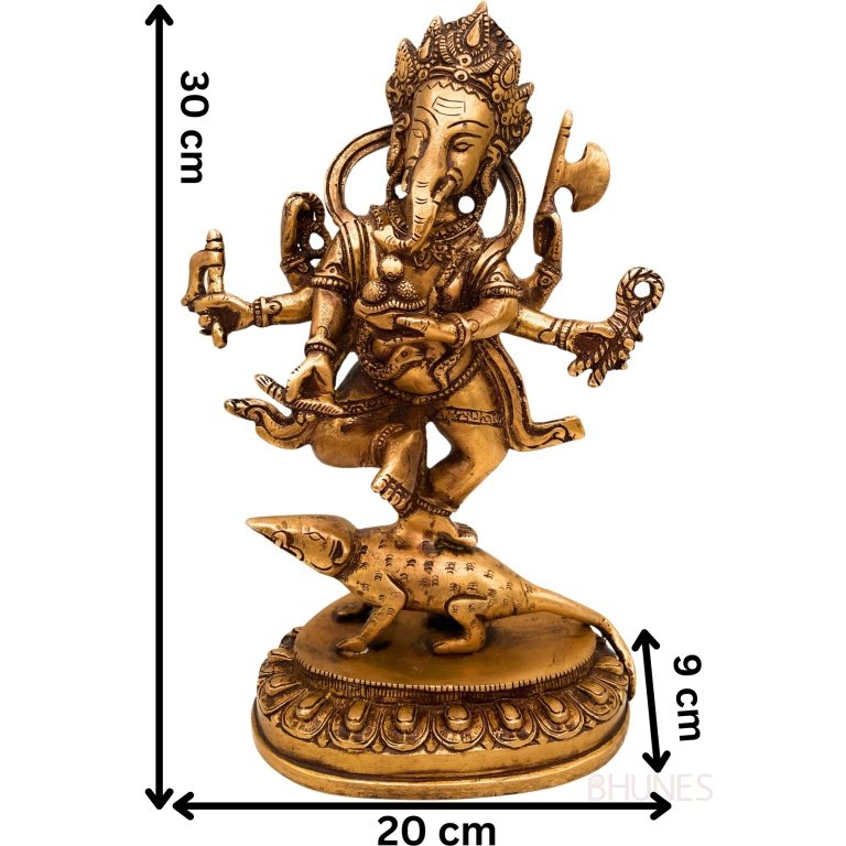 brass lord ganesha idol, ganesh ji ki murthi, ganapati statue, ganeshji, home decor,gold, 12 inch, 1 piece