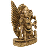 Handcrafted Brass Ganpati Idol | Vinayaka Ganesha Murti for Home Temple Pooja Decor | Peetal Ekadanta Statue | Vighnaharta Ganapati Showpiece by Bhunes, Gold, 7 Inch, 1 Piece - Image 3