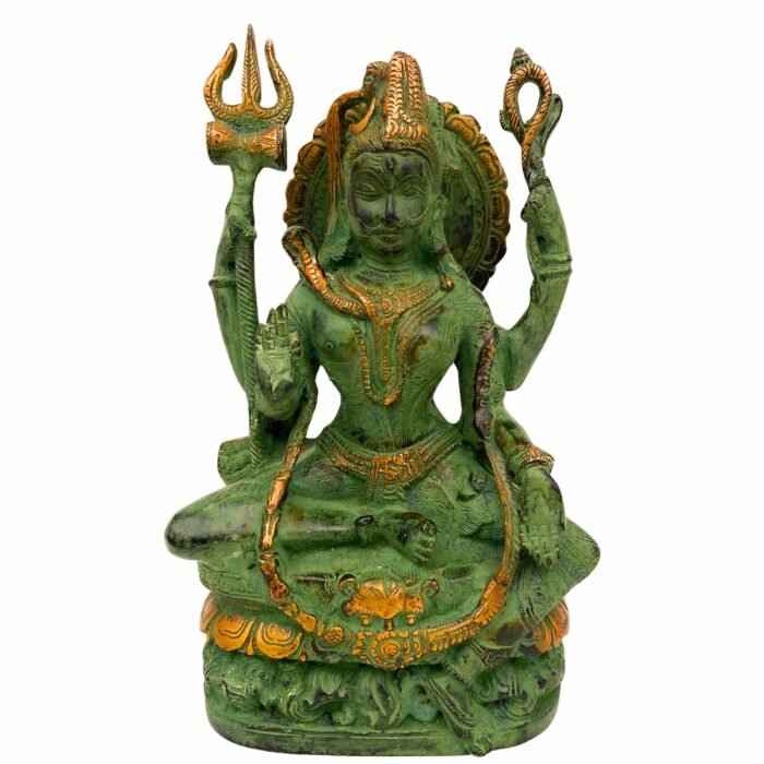 brass ardhanarishvara idol in green antique finish | ardhnarishwar shiv parvati statue | lord shiva shakti murti decor, 10 inch, 1 piece