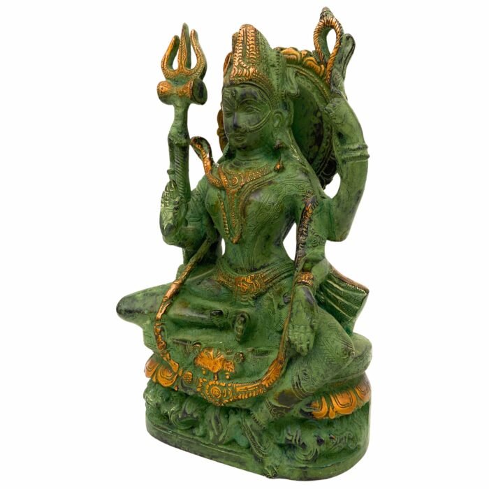 brass ardhanarishvara idol in green antique finish | ardhnarishwar shiv parvati statue | lord shiva shakti murti decor, 10 inch, 1 piece