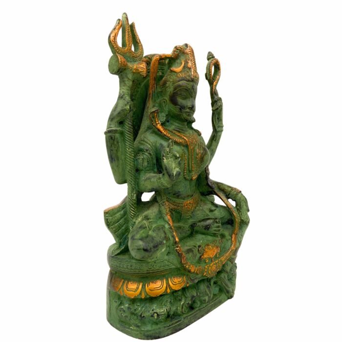 brass ardhanarishvara idol in green antique finish | ardhnarishwar shiv parvati statue | lord shiva shakti murti decor, 10 inch, 1 piece