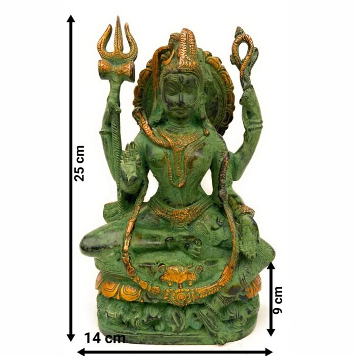 brass ardhanarishvara idol in green antique finish | ardhnarishwar shiv parvati statue | lord shiva shakti murti decor, 10 inch, 1 piece