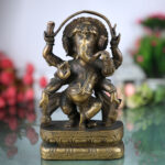 Handcrafted Brass Ganesha Idol | Ganpati Ganapati Vinayaka Murti for Home Temple Pooja Decor | Peetal Gajanana Statue, Black, 9.5 Inch, 1 Piece