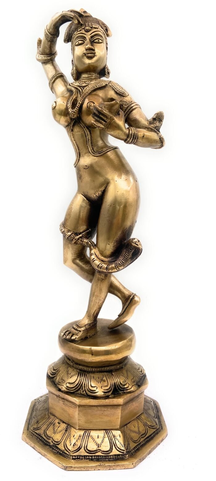 bhunes brass nag kanya statue, snake goddess nag kanya statue fertility goddess mansa devi,gold, 17.5 inch, 1 piece