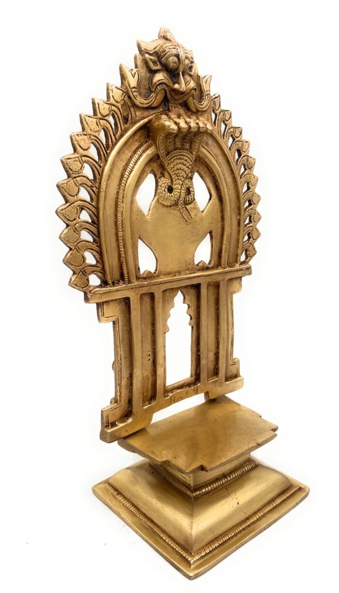 bhunes brass chowki shinghashan peetha with prabhavali for god peeta peetalu peetham bajot for temple sinhasan with frame prabhaval pooja mandir prabhawali stand,gold, 11.5 inch, 1 piece