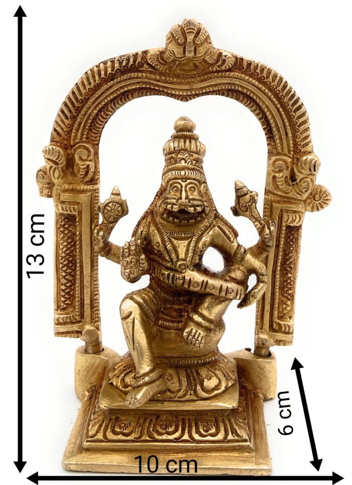 bhunes brass narasimha idols, yog narasingha statue, yoga narasingh murti,gold, 5 inch, 1 piece