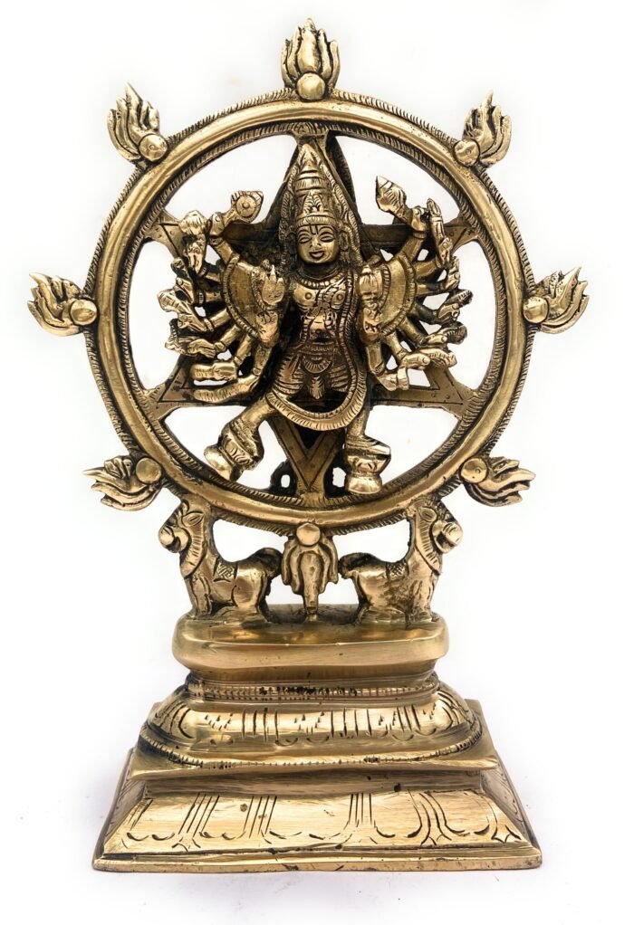 bhunes brass chakrathalwar sudarshanar vigraham idol for pooja room swami sudarshana vishnu yoga narasimha statue,gold, 9.5 inch, 1 piece