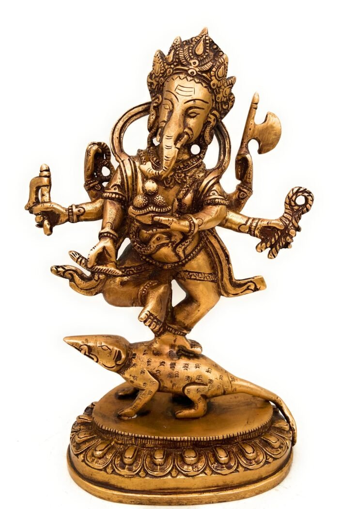 brass lord ganesha idol, ganesh ji ki murthi, ganapati statue, ganeshji, home decor,gold, 12 inch, 1 piece