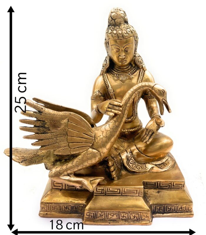 bhunes brass idol of gautama siddhartha buddha statue, gautam buddha saving swan figurine showpiece, murti, home décor,gold, 10 inch, 1 piece