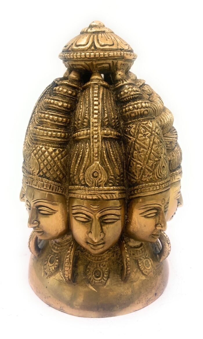 bhunes brass multi face brahma head |lord brahma face | brahma face | brahma ji | brass brahma statue,gold, 8 inch, 1 piece