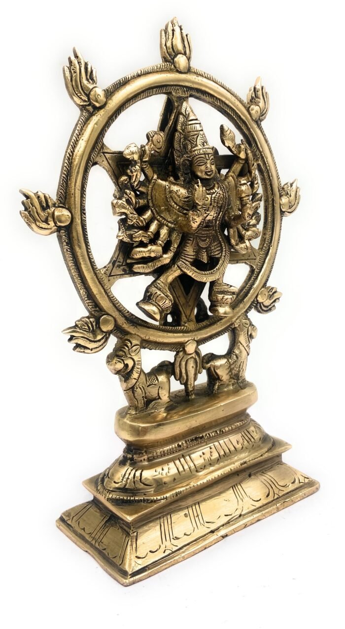 bhunes brass chakrathalwar sudarshanar vigraham idol for pooja room swami sudarshana vishnu yoga narasimha statue,gold, 9.5 inch, 1 piece