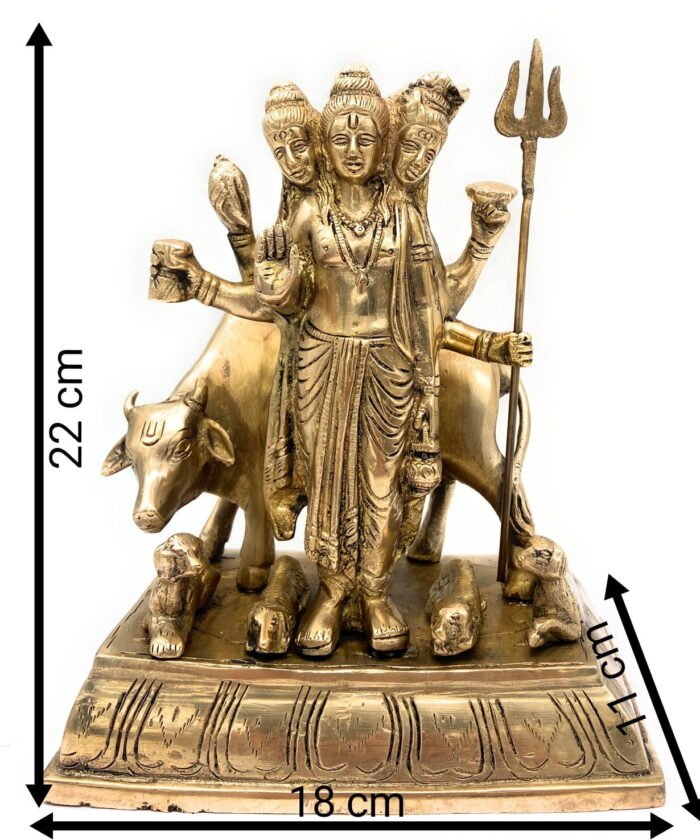 bhunes brass dattatreya tridev idols, god datta murti | trimurti | bhagwan,gold, 9 inch, 1 piece