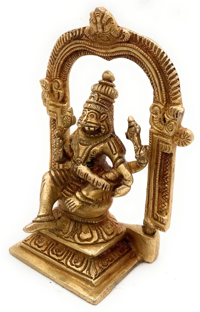 bhunes brass narasimha idols, yog narasingha statue, yoga narasingh murti,gold, 5 inch, 1 piece