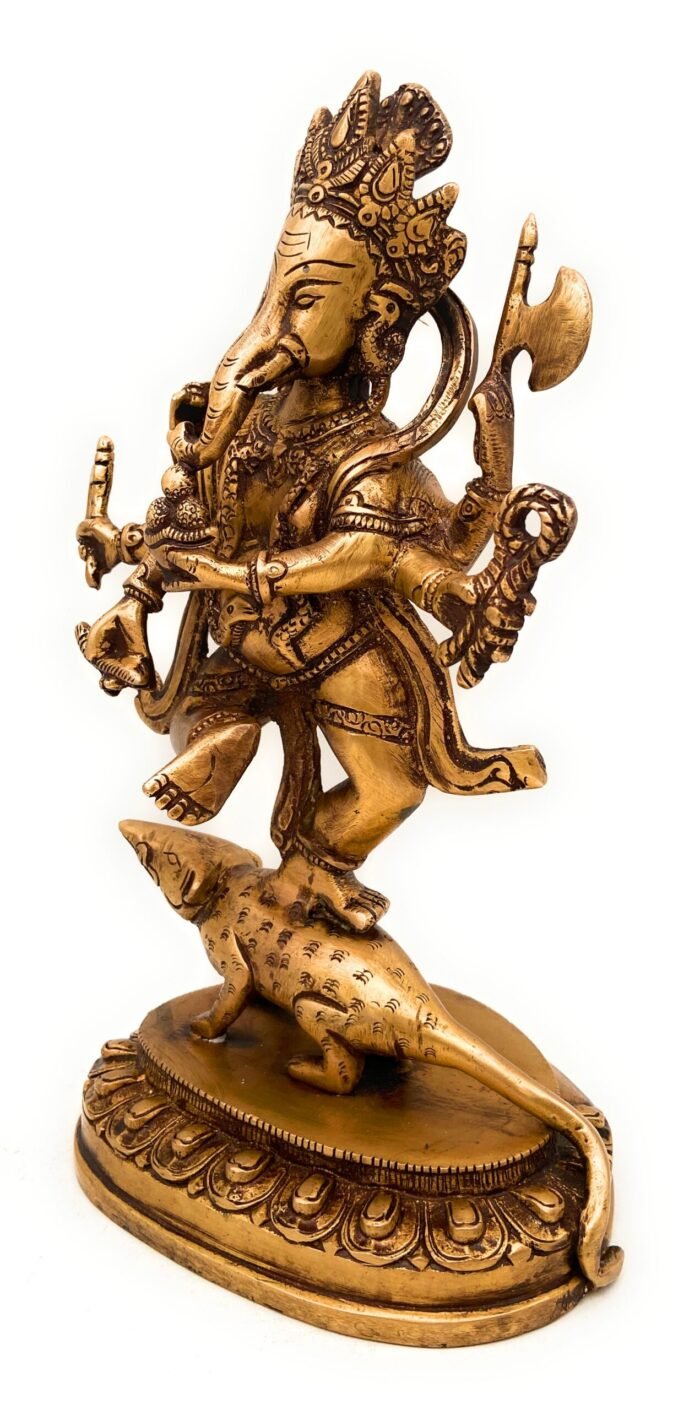 brass lord ganesha idol, ganesh ji ki murthi, ganapati statue, ganeshji, home decor,gold, 12 inch, 1 piece