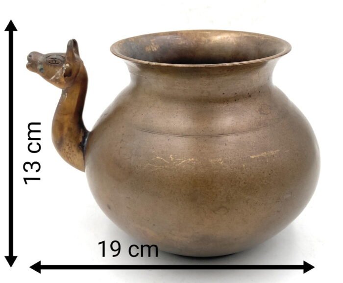 bhunes brass antique gangajali, water kamandal, loota, lota, chambu, lotiya, stoup, ganga jali,gold, 5 inch, 1 piece