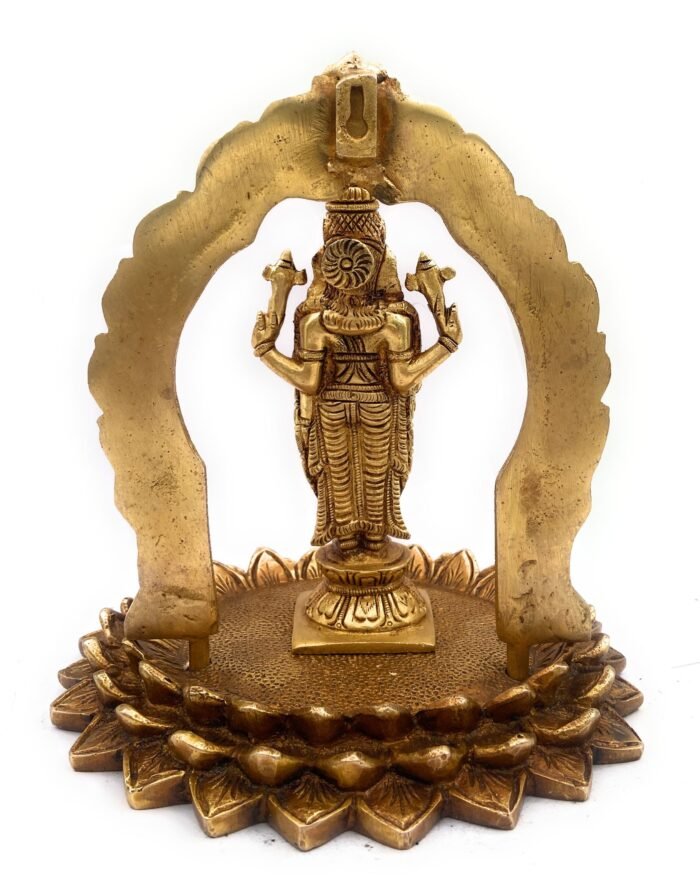 bhunes brass venkateshwara tirupati balaji murti idol for pooja room and home décor, tirupathi venketeshwara silai on lotus,gold, 8 inch, 1 piece