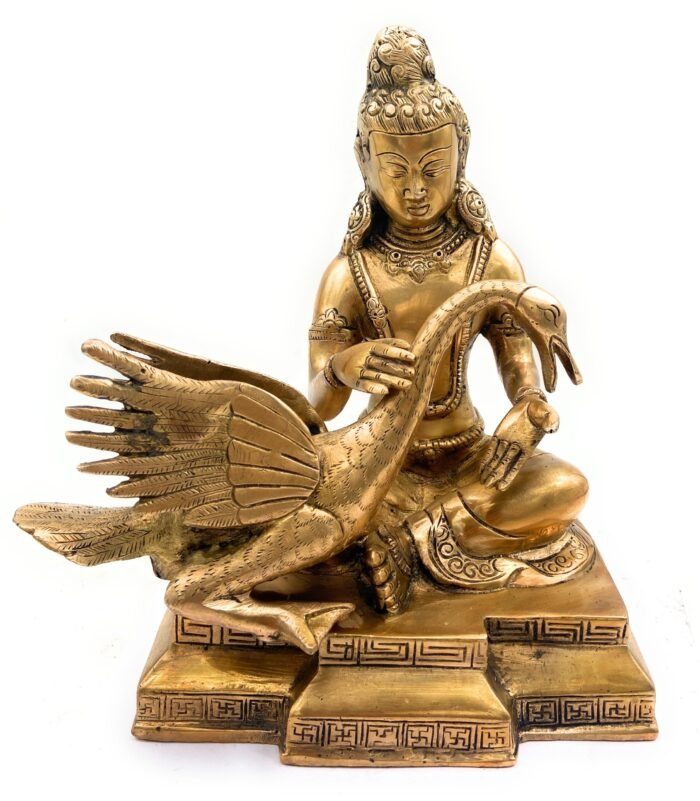 bhunes brass idol of gautama siddhartha buddha statue, gautam buddha saving swan figurine showpiece, murti, home décor,gold, 10 inch, 1 piece