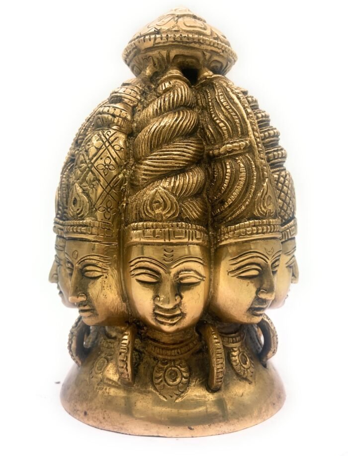 bhunes brass multi face brahma head |lord brahma face | brahma face | brahma ji | brass brahma statue,gold, 8 inch, 1 piece