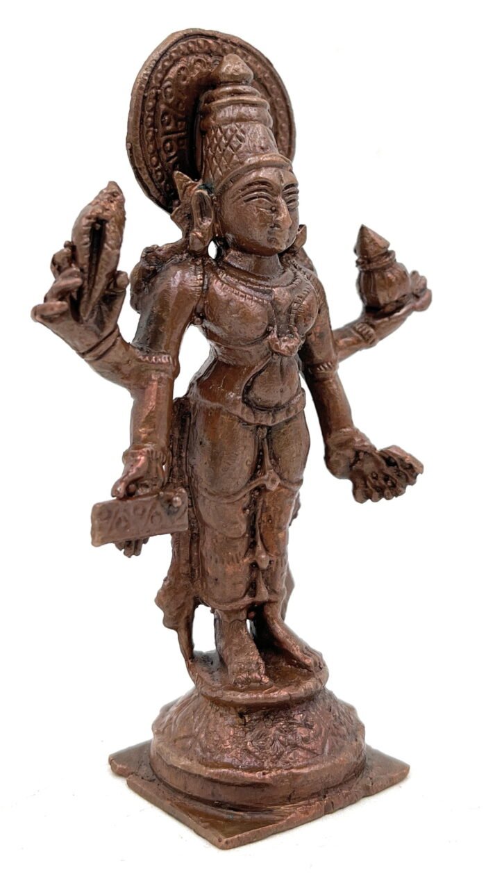 bhunes copper dhanvantari idol vishnu adi narayana, deva, lord vishnu idol dhanvantri statue the god of ayurveda statue danwantri dhanvantari panchadatu murti silai,brown, 3.5 inch, 1 piece