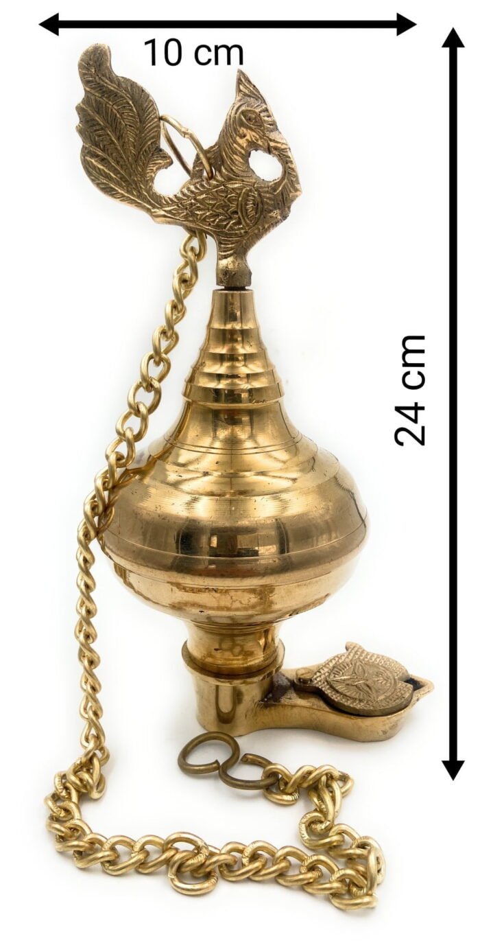 bhunes brass hanging traditional lamp, diya, pooja lamps, deep, deepam for home décor,gold, 9.5 inch, 1 piece