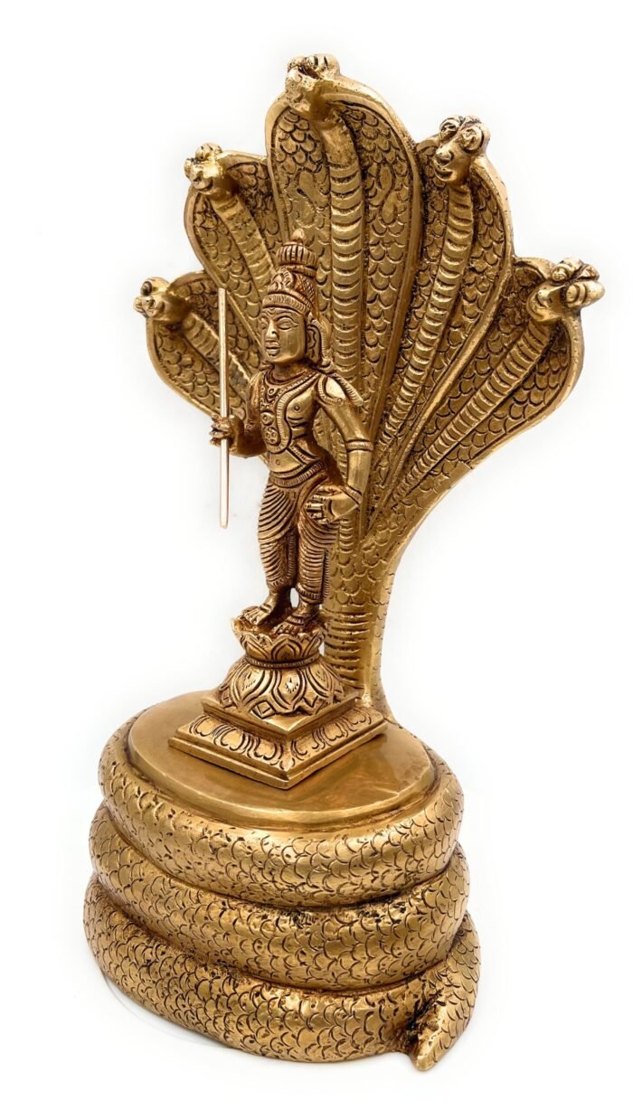 bhunes brass kartik idols, lord karthikeyan murti, murugan, statue, silai, kumaraswamy, swaminatha on sheshnag shinghashan,gold, 10.5 inch, 1 piece