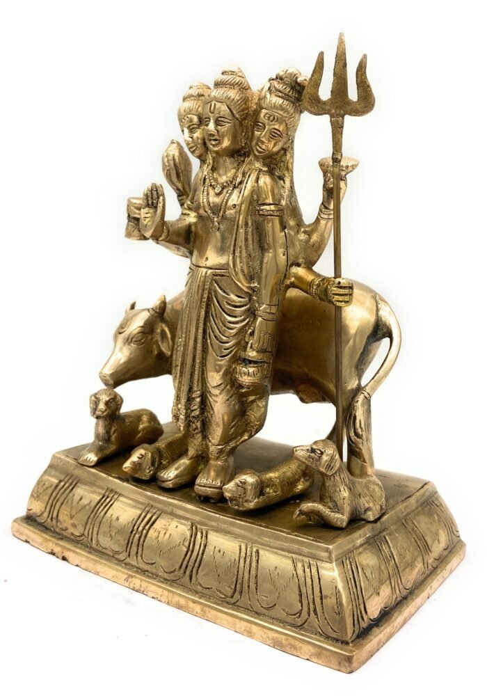 bhunes brass dattatreya tridev idols, god datta murti | trimurti | bhagwan,gold, 9 inch, 1 piece