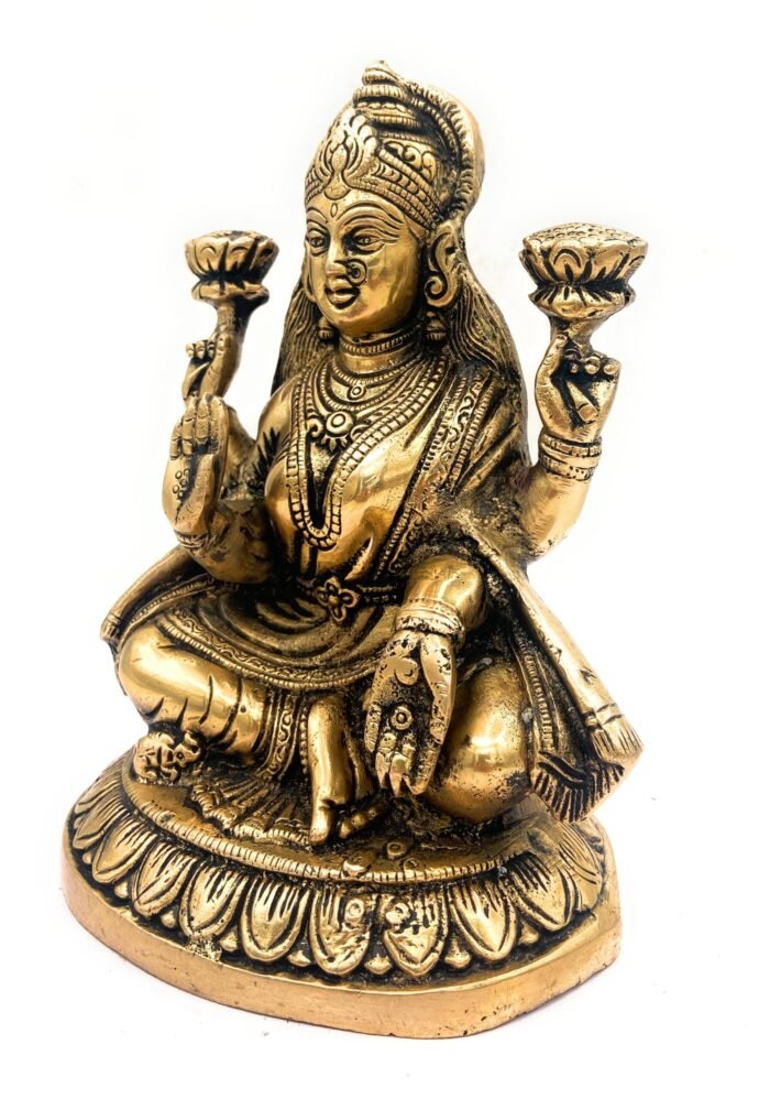 bhunes brass goddess lakshmi idols, laxmi statue, murti figurine home office temple décor,gold, 8 inch, 1 piece