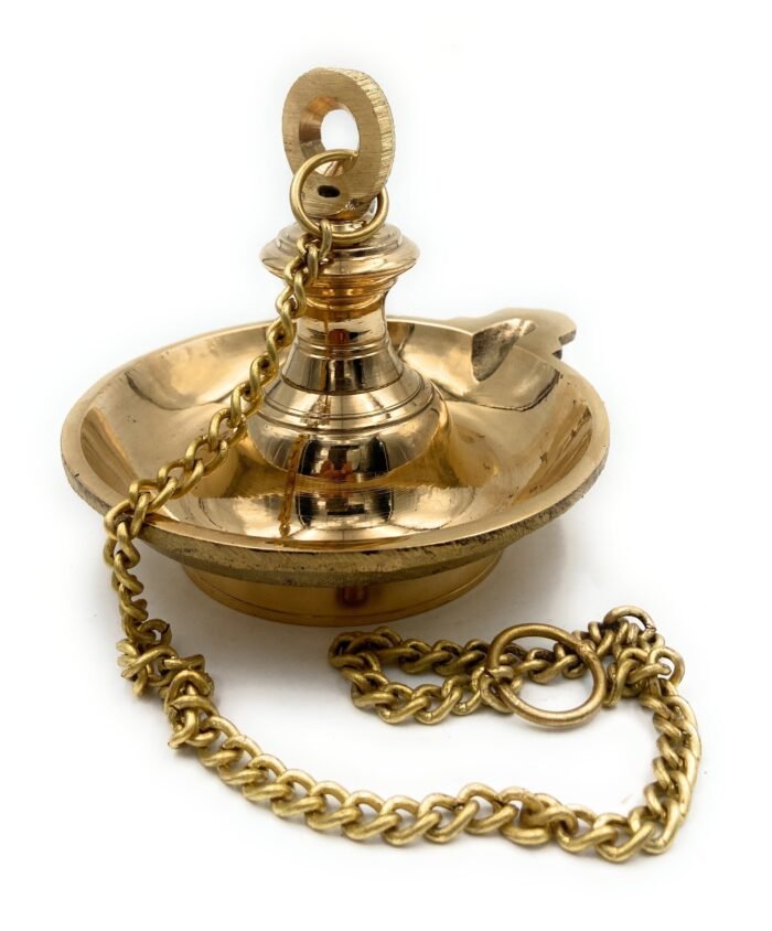 bhunes brass hanging traditional lamp with single face, diya, pooja lamps, deep, deepam for home décor,gold, 5.5 inch, 1 piece