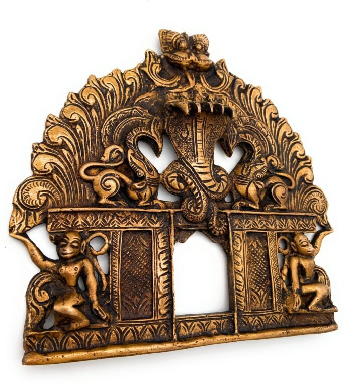 bhunes brass prabhavali frame arch wall hanging prabhawal with sheshnag prabhawali for diety prabhaval for temple home decor,gold, 7.5 inch, 1 piece