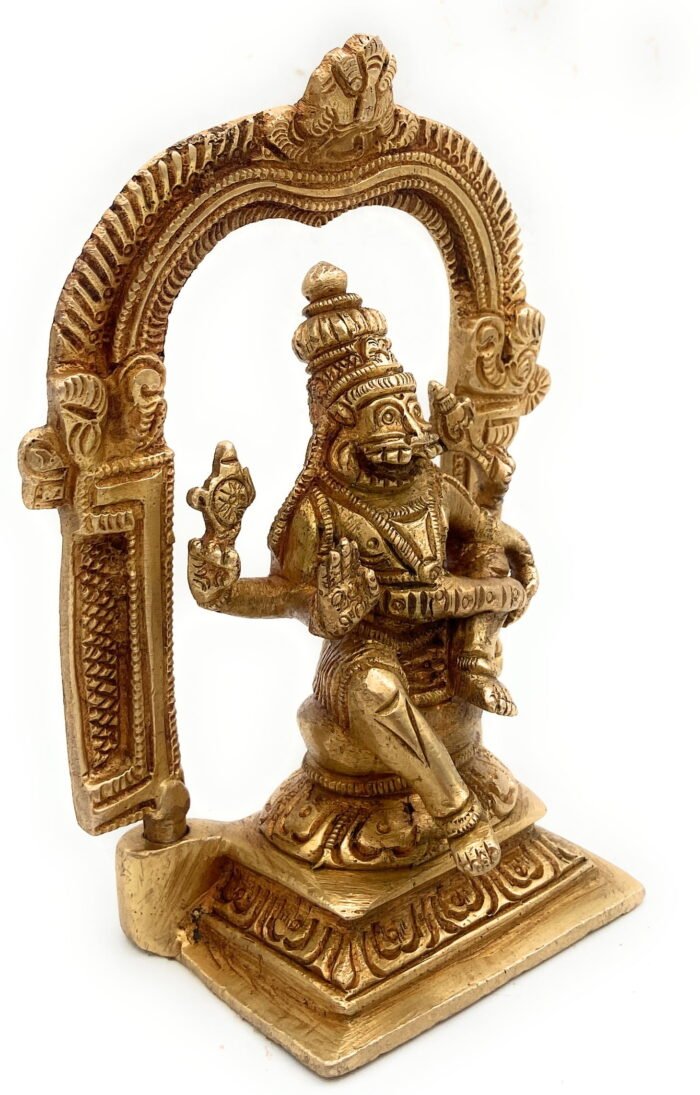 bhunes brass narasimha idols, yog narasingha statue, yoga narasingh murti,gold, 5 inch, 1 piece