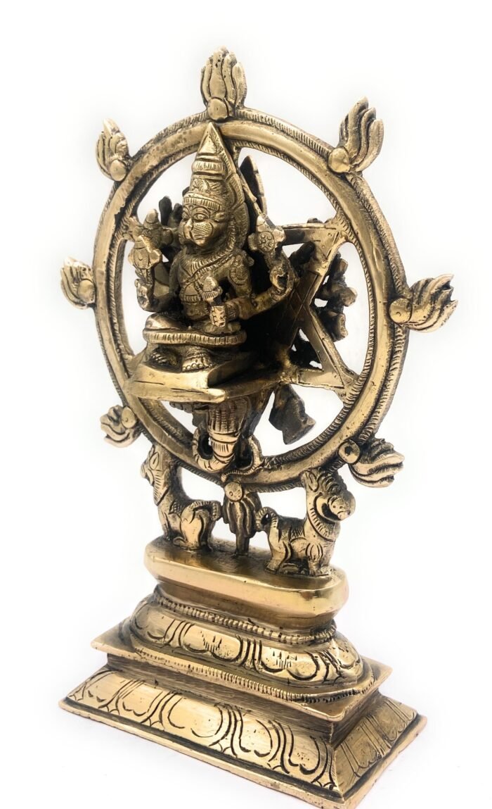 bhunes brass chakrathalwar sudarshanar vigraham idol for pooja room swami sudarshana vishnu yoga narasimha statue,gold, 9.5 inch, 1 piece